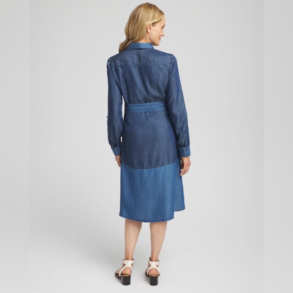 CHICO’S Colorblock Chambray Dress in Marina Bay Indigo Size 8 (1) - Picture 3 of 10